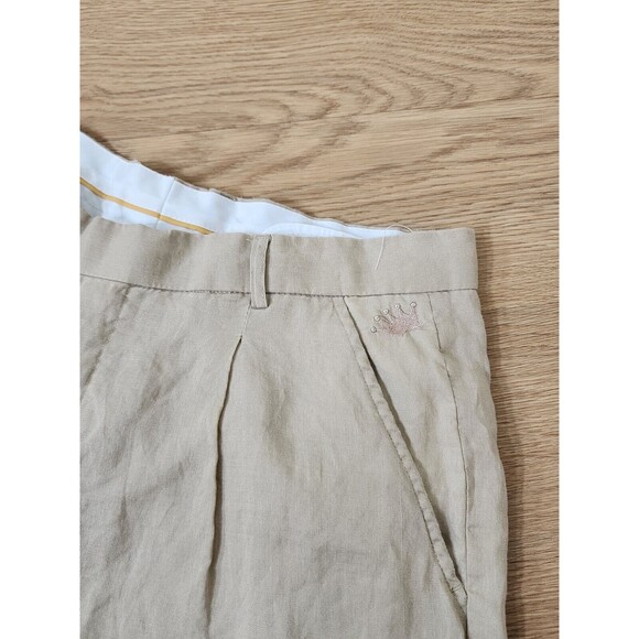 Steve Harvey Celebrity Edition Pants Mens 36 Chino Tan Linen Pleated Cuffed Hem - Picture 10 of 16